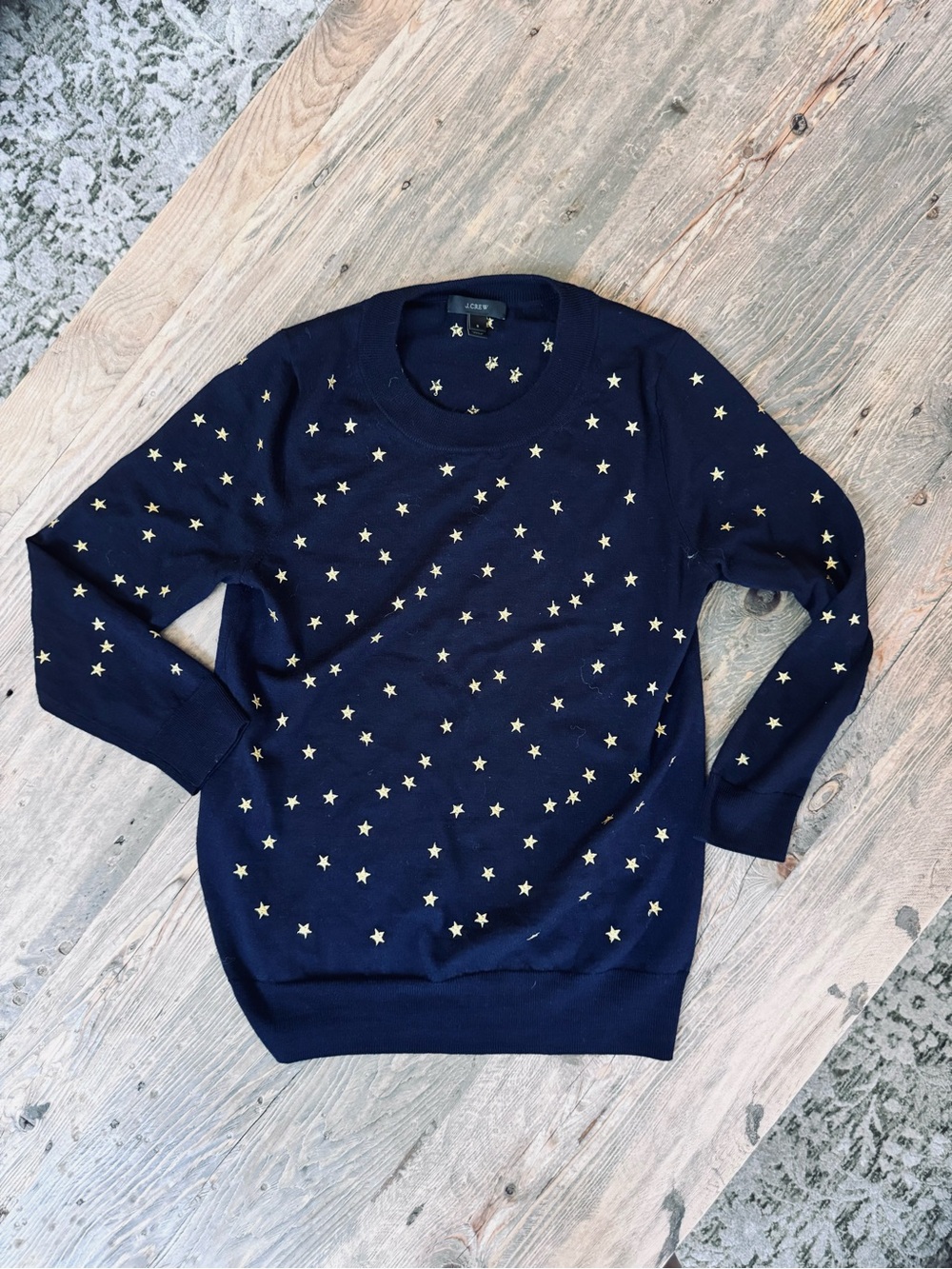 J Crew Navy Star Crewneck Wool Sweater